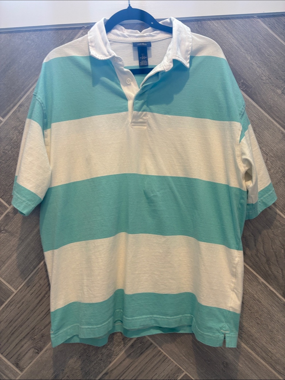 Men's Wide-Stripe Rugby Polo Shirt - Aqua & White